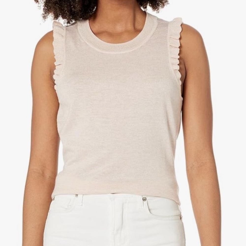 $175 PAIGE Women's Somi blush metallic knit ruffle Tank top NWOT
